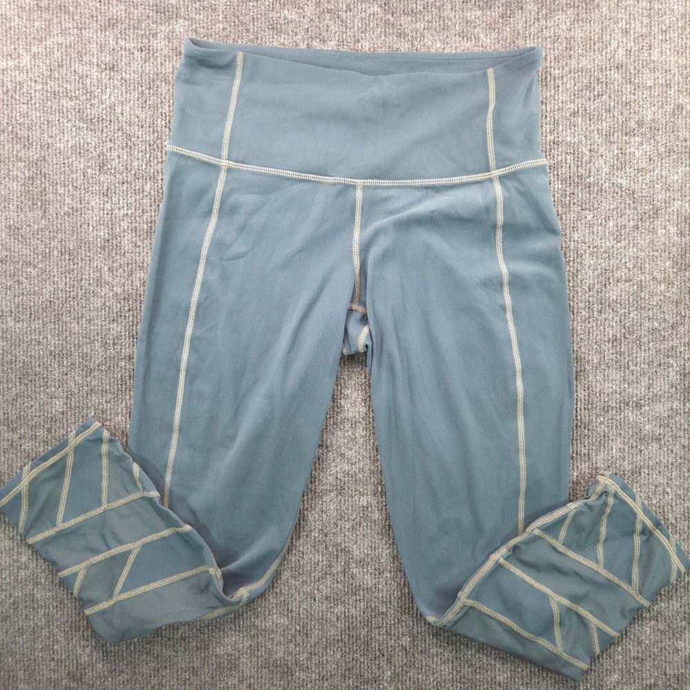 Athleta Womens Small Blue High Rise Mesh Panel 7/8 Leggings Athleisure Yoga Pant